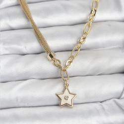 Mey İthalat® Gold Renk Pirinç Yıldız Model Kadın Kolye
