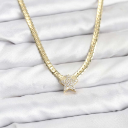 Mey İthalat® Gold Renk Pirinç Yıldız Zirkon Taşlı Kadın Kolye