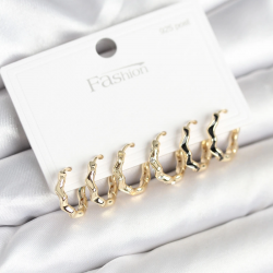 Mey İthalat® Gold Renk Pirinç Zikzak Model 925 Ayar Gümüş Çivili Kadın Küpe Seti