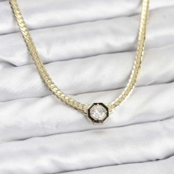 Mey İthalat® Gold Renk Pirinç Zirkon Taşlı Kadın Kolye