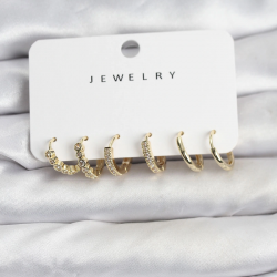 Mey İthalat® Gold Renk Pirinç Zirkon Taşlı Kadın Küpe Seti