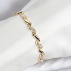 Mey İthalat® Gold Renk Sıralı Damla Model Zirkon Taşlı Pirinç Kadın Bileklik