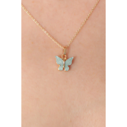 Mey İthalat® Gold Renk Su Yeşili Kelebek Figür Kadın Kolye