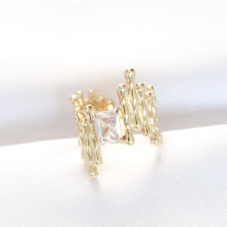 Mey İthalat® Gold Renk Tırtıklı Kalın Baget Taş Tasarım Ayarlanabilir Yüzük