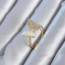 Mey İthalat® Gold Renk Zirkon Taş Detay Pirinç Kadın Yüzük