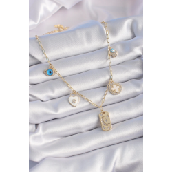 Mey İthalat® Gold Renk Zirkon Taşlı Çoklu Figür Model Şans Kolyesi