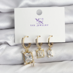 Mey İthalat® Gold Renk Zirkon Taşlı Kadın Küpe