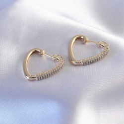 Mey İthalat® Gold Renk Zirkon Taşlı Kalp Model Kadın Küpe