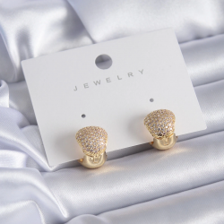 Mey İthalat® Gold Renk Zirkon Taşlı Pirinç Kadın Küpe