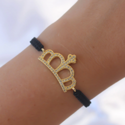 Mey İthalat® Gold Renk Zirkon Taşlı Taç Figür Makrome Bileklik