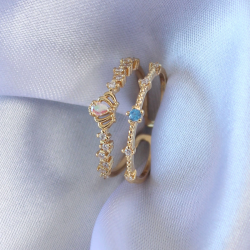 Mey İthalat® Gold Renk Zirkon Taşlı Taç Figür Pirinç Kadın Yüzük