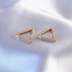 Mey İthalat® Gold Renk Zirkon Taşlı Üçgen Model Kadın Küpe