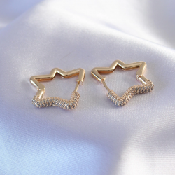 Mey İthalat® Gold Renk Zirkon Taşlı Yıldız Model Kadın Küpe