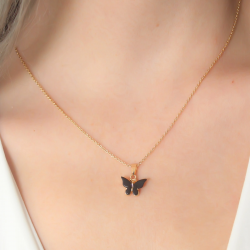 Mey İthalat® Gold Siyah Renk Kelebek Figür Kadın Kolye