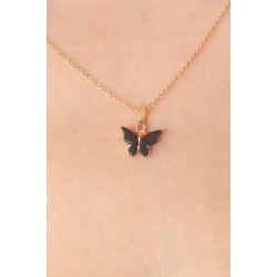 Mey İthalat® Gold Siyah Renk Kelebek Figür Kadın Kolye