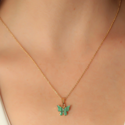 Mey İthalat® Gold Yeşil Renk Kelebek Figür Kadın Kolye