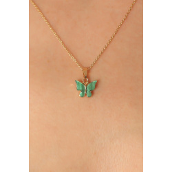 Mey İthalat® Gold Yeşil Renk Kelebek Figür Kadın Kolye