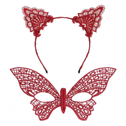 Mey İthalat® Gösterişli Kırmızı Dantel Maske ve Taç Seti 7 No – Masquerade ve Davetler için