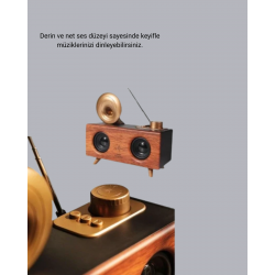 Mey İthalat® Gramafon Tasarımlı Bluetooth Hoparlör 3D Ses Teknolojili Çok Fonksiyonlu