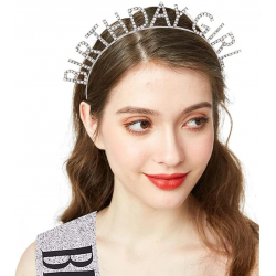 Mey İthalat® Gümüş Kristal Taşlı Birthday Girl Doğum Günü Tacı İthal Ürün A Kalite 17x16 cm
