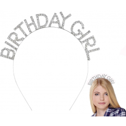 Mey İthalat® Gümüş Kristal Taşlı Birthday Girl Doğum Günü Tacı İthal Ürün  17x16 cm