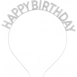 Mey İthalat® Gümüş Kristal Taşlı Happy Birthday Doğum Günü Tacı İthal Ürün  17x16 cm