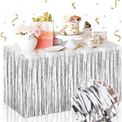 Mey İthalat® Gümüş Metalize Masa Eteği 275x75 cm – Kendinden Yapışkanlı