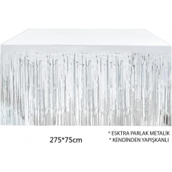 Mey İthalat® Gümüş Metalize Masa Eteği 275x75 cm – Kendinden Yapışkanlı