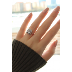 Mey İthalat® Gümüş Renk Baget ve Zirkon Taşlı Kare Yüzük