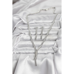 Mey İthalat® Gümüş Renk Baget Zirkon Taşlı Kadın Kolye Küpe Set