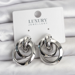 Mey İthalat® Gümüş Renk Halka Model Pirinç Kadın Küpe