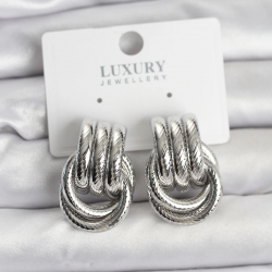 Mey İthalat® Gümüş Renk Halka Modelli Pirinç Kadın Küpe