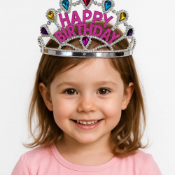 Mey İthalat® Gümüş Renk Happy Birthday Yazılı Doğum Günü Tacı 60 cm