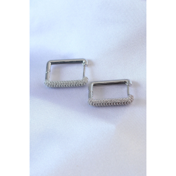 Mey İthalat® Gümüş Renk Kare Model Zirkon Taşlı Pirinç Kadın Küpe