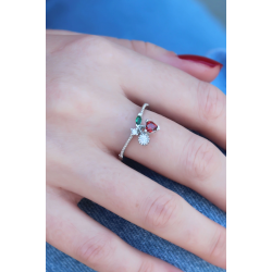 Mey İthalat® Gümüş Renk Kiraz Model Zirkon Taşlı Kadın Yüzük