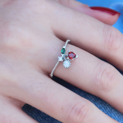 Mey İthalat® Gümüş Renk Kiraz Model Zirkon Taşlı Kadın Yüzük