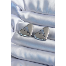 Mey İthalat® Gümüş Renk Kırık Kalp Model Pirinç Kadın Küpe