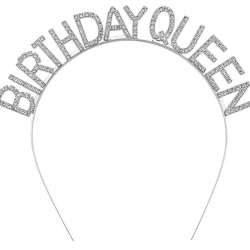 Mey İthalat® Gümüş Renk Kristal Taşlı Parlak Birthday Queen Yazılı Kraliçe Taç 16x17 cm