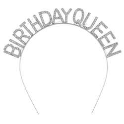 Mey İthalat® Gümüş Renk Kristal Taşlı Parlak Birthday Queen Yazılı Kraliçe Taç 16x17 cm