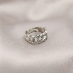 Mey İthalat® Gümüş Renk Metal Zincir Model Taşlı Kadın Yüzük