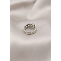 Mey İthalat® Gümüş Renk Metal Zincir Model Taşlı Kadın Yüzük