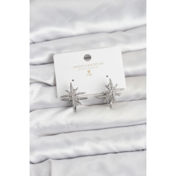 Mey İthalat® Gümüş Renk Pirinç Çift Taraflı Kutup Yıldızı Kadın Küpe