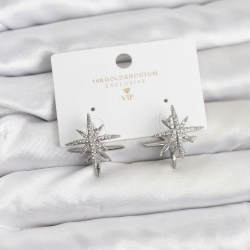 Mey İthalat® Gümüş Renk Pirinç Çift Taraflı Kutup Yıldızı Kadın Küpe