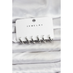 Mey İthalat® Gümüş Renk Pirinç Halka Kadın Küpe Seti