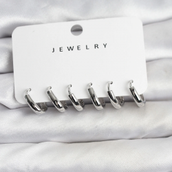 Mey İthalat® Gümüş Renk Pirinç Halka Kadın Küpe Seti