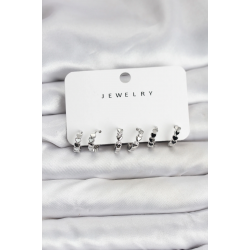 Mey İthalat® Gümüş Renk Pirinç Minimal Kalp Detaylı Kadın Küpe Seti