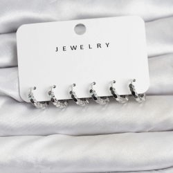 Mey İthalat® Gümüş Renk Pirinç Minimal Petek Detaylı Kadın Küpe Seti