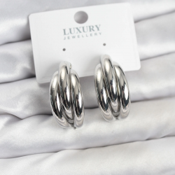 Mey İthalat® Gümüş Renk Pirinç Yarım Halka Model Kadın Küpe