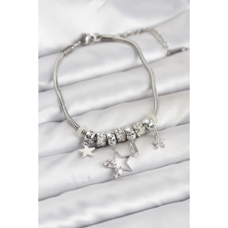 Mey İthalat® Gümüş Renk Pirinç Yıldız Model Charmlı Kadın Bileklik