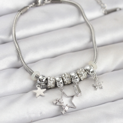 Mey İthalat® Gümüş Renk Pirinç Yıldız Model Charmlı Kadın Bileklik